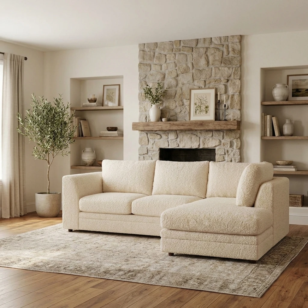 Cream Corner Sofa 4 Seater Teddy Bouclé L Shape – RH