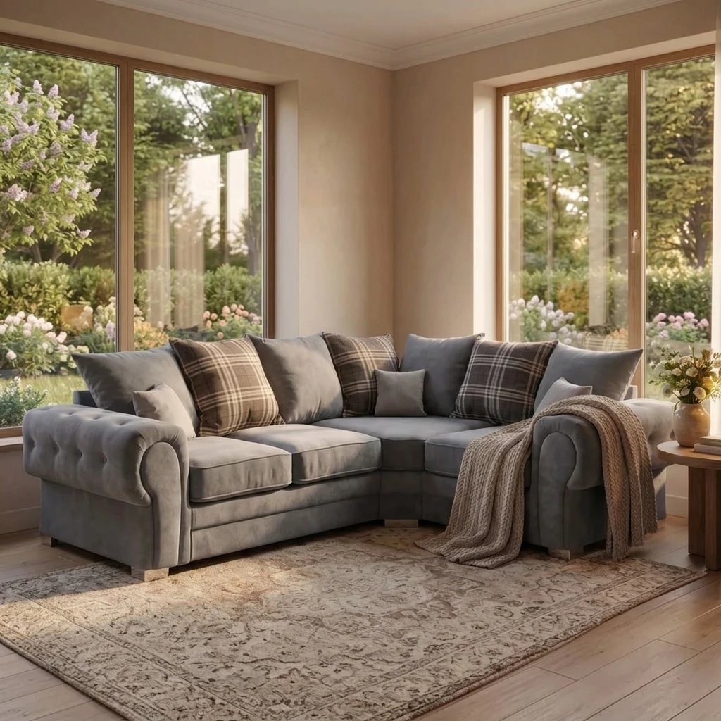 Verona Scatter Back Grey Fabric Right Hand Corner Sofa – 240 x 200cm RHC