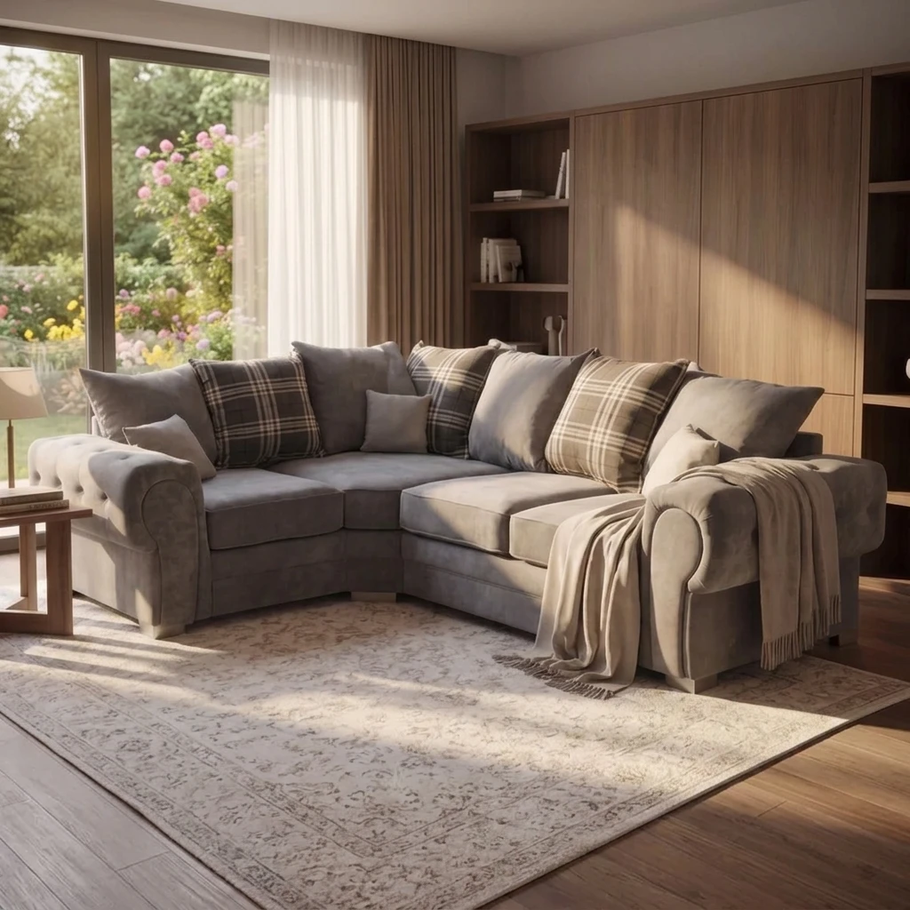 Verona Scatter Back Grey Fabric Left Hand Corner Sofa – 240 x 200cm LHC