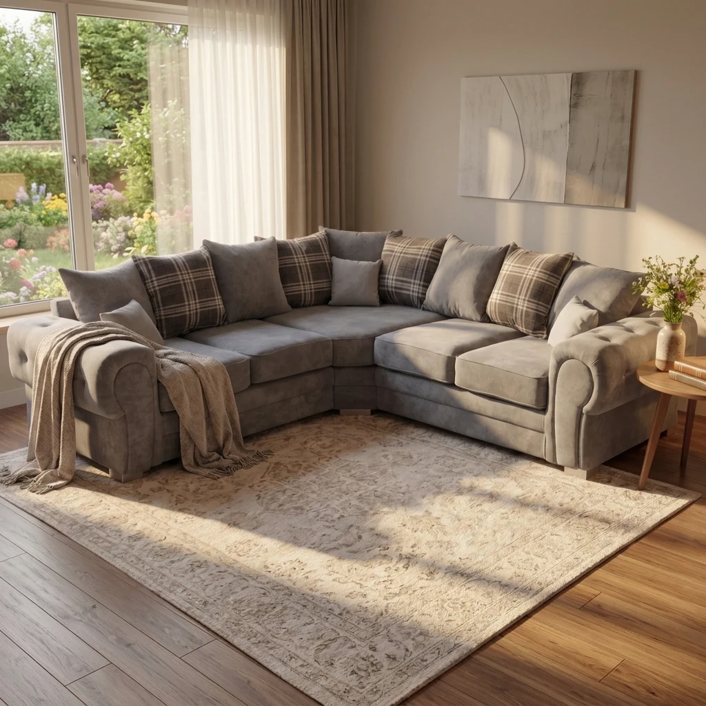Verona Scatter Back Grey Fabric Corner Sofa – Modern 240 x 240cm Living Room Sofa