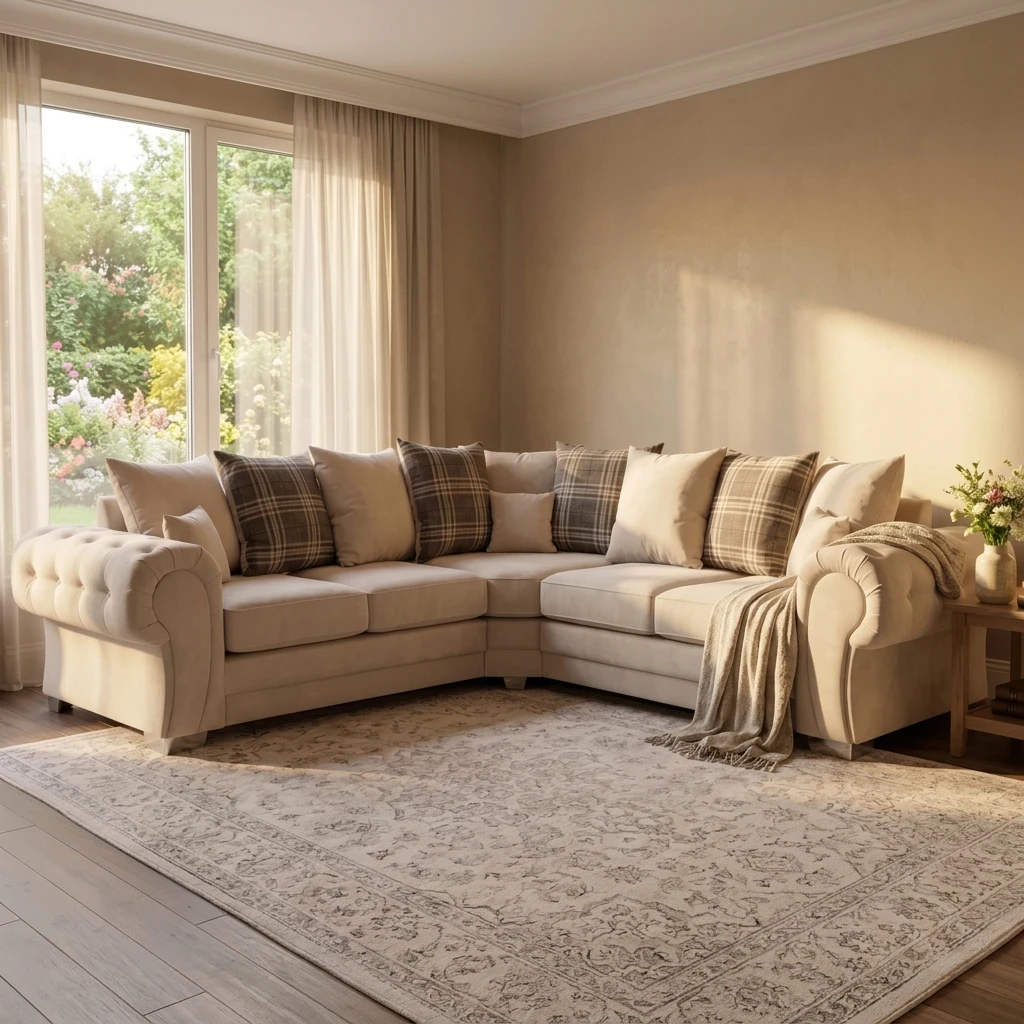 Verona Cream Fabric Scatter Back Corner Sofa – High Back Style 240 x 240cm
