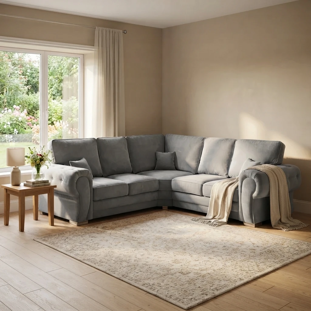 Verona Grey Fabric High Back Corner Sofa – Modern Comfortable Living Room Sofa