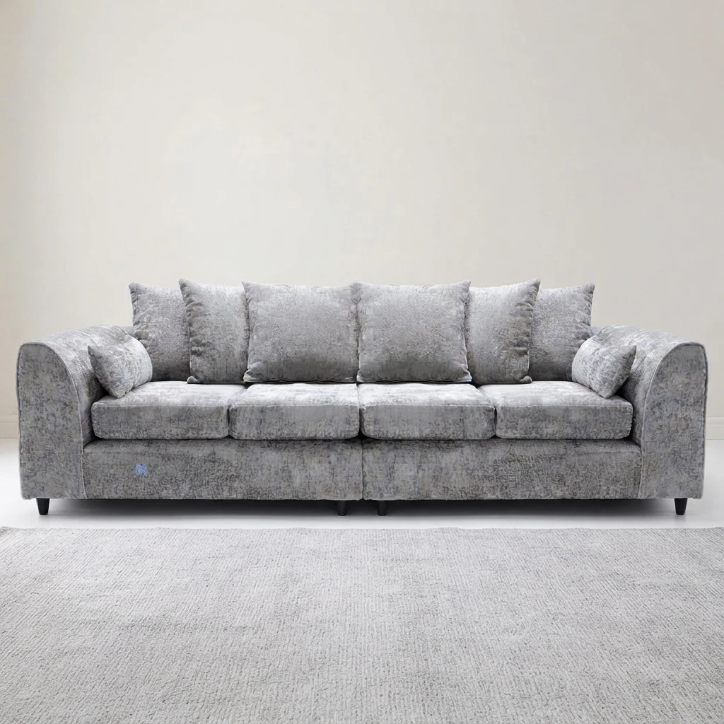 Alaska Silver 4 Seater Sofa – Spacious Family Sofa with Deep Cushions & Soft Textured Fabric