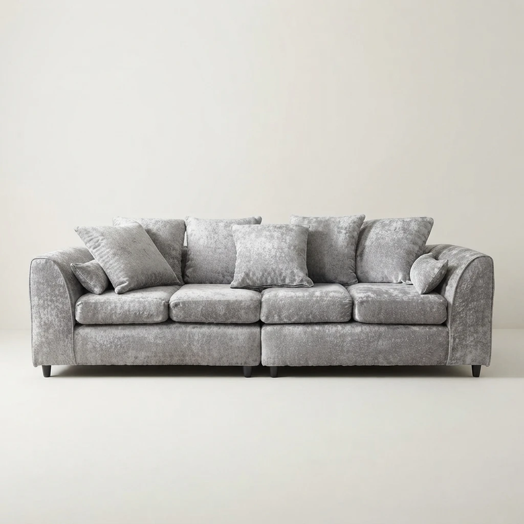 Alaska Silver 4 Seater Sofa – Spacious Family Sofa with Deep Cushions & Soft Textured Fabric