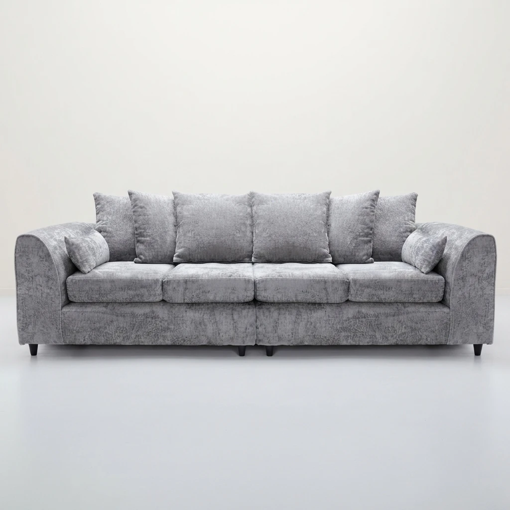 Alaska Silver 4 Seater Sofa – Spacious Family Sofa with Deep Cushions & Soft Textured Fabric