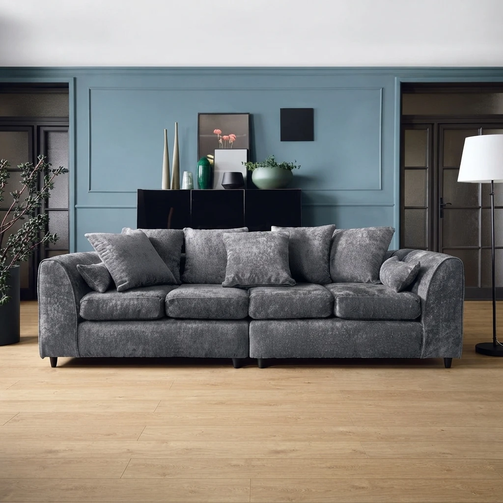 Alaska Grey 4 Seater Sofa – Spacious Family Sofa with Deep Cushions & Soft Textured Fabric