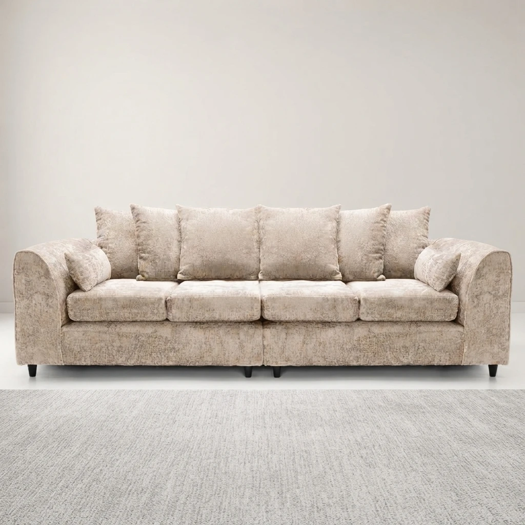 Alaska Beige 4 Seater Sofa – Spacious Family Sofa with Deep Cushions & Soft Textured Fabric