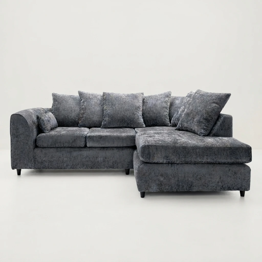 Grey Chenille Right Hand Corner Sofa – 4 Seater L-Shaped Sofa with Deep Cushions