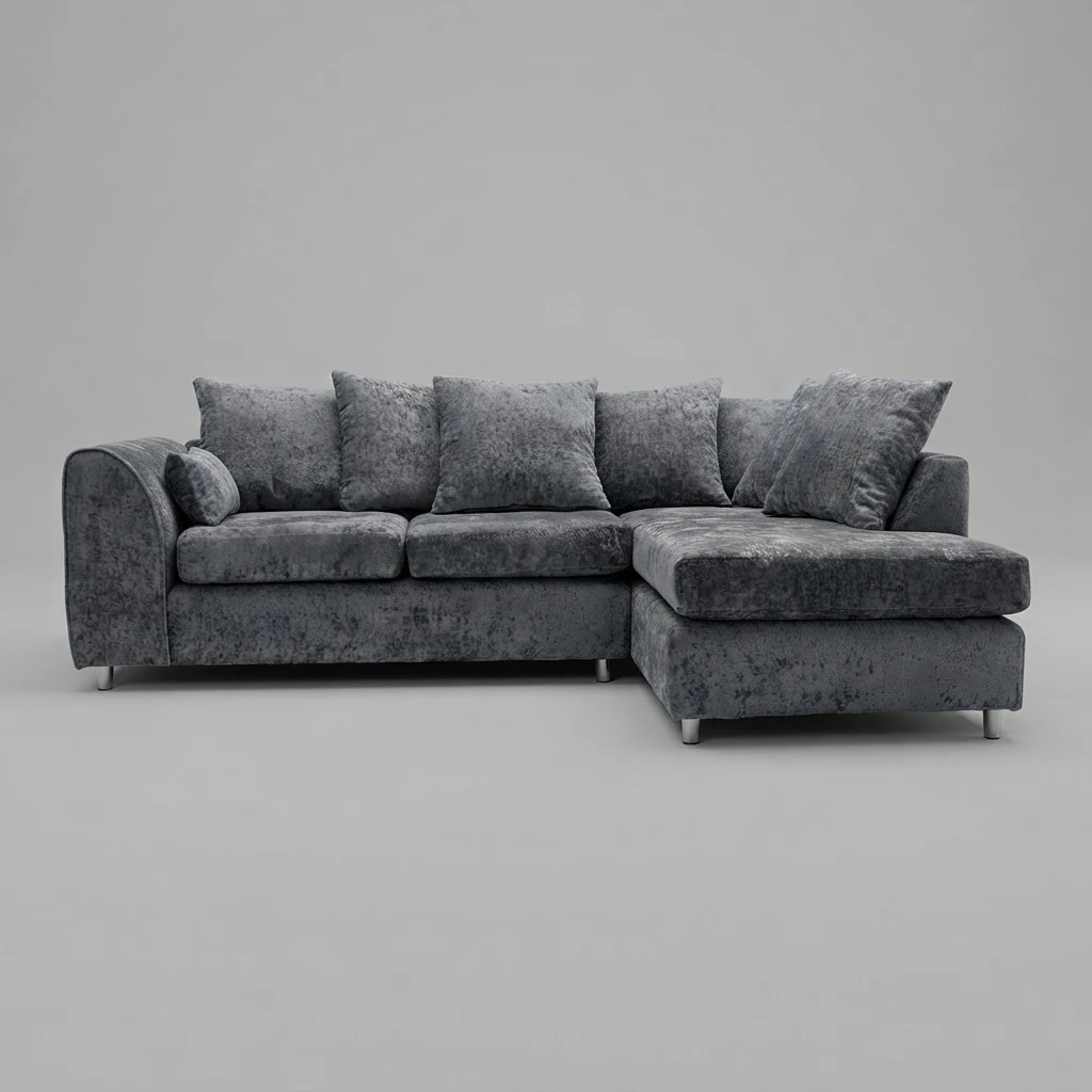 Grey Chenille Right Hand Corner Sofa – 4 Seater L-Shaped Sofa with Deep Cushions