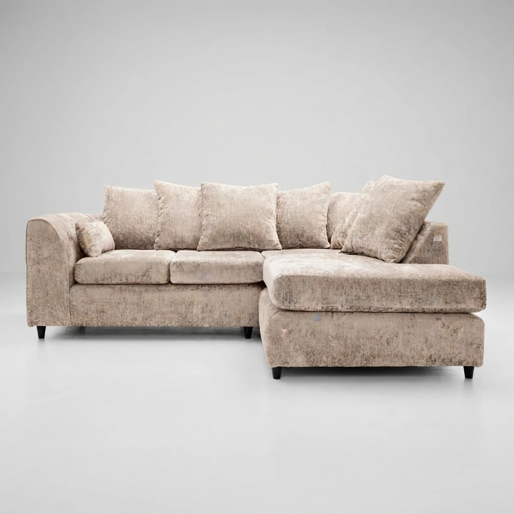 Beige Chenille Right Hand Corner Sofa – 4 Seater L-Shaped Sofa with Deep Cushions