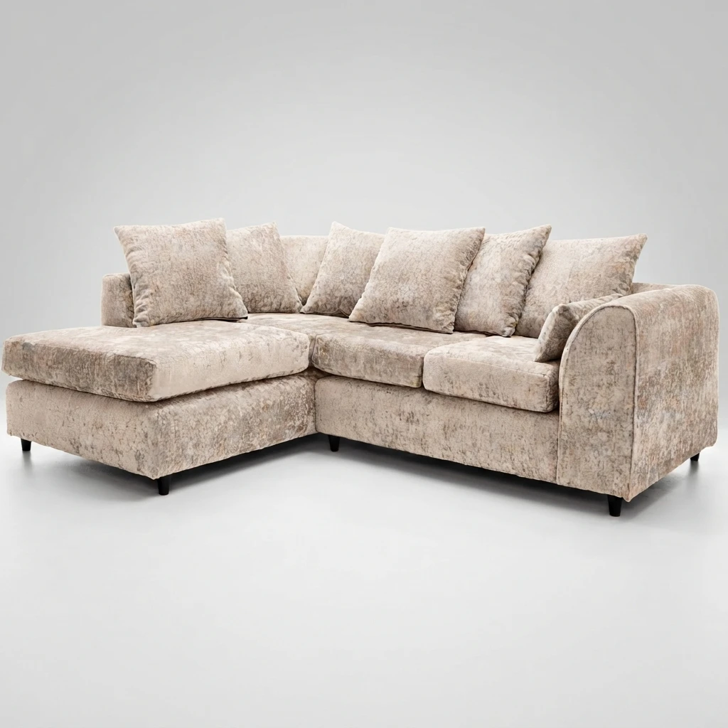 Beige Chenille Left Hand Corner Sofa – 4 Seater L-Shaped Sofa with Deep Cushions