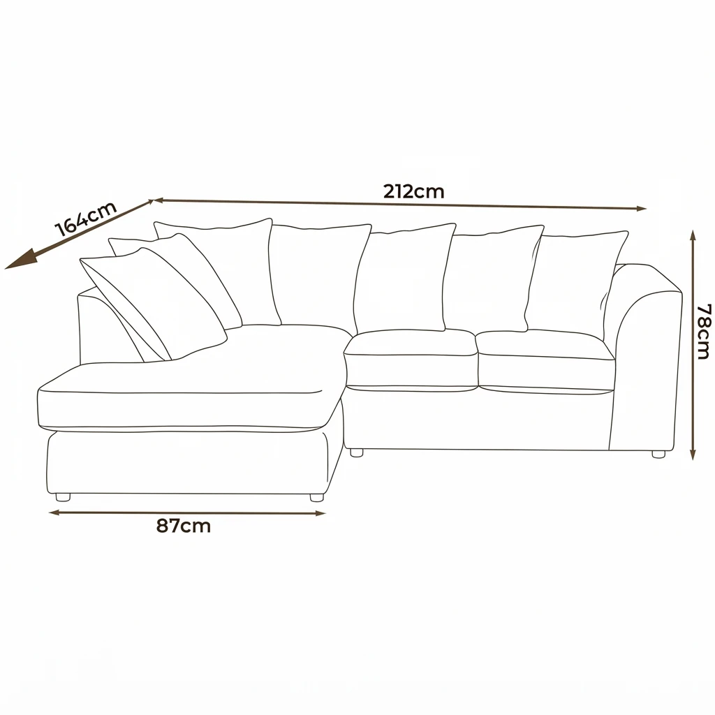Black Velvet Left Hand Corner Sofa – L-Shaped Sofa with Reversible Chaise & Scatter Back Cushions