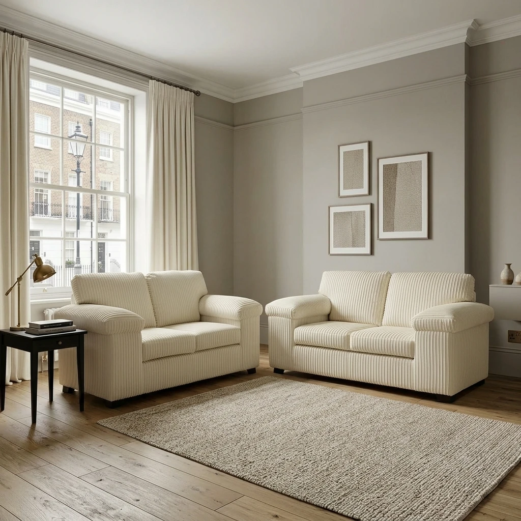 Amalfi Cream Jumbo Cord 3+2 Seater Sofa Set – Modern High Back Sofa