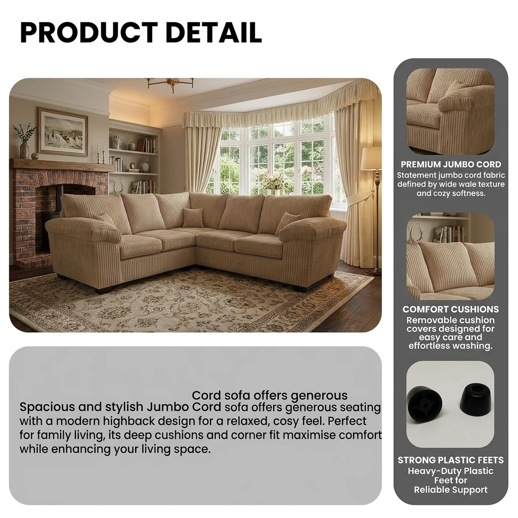Amalfi Mink Jumbo Cord 2C2 High Back Sofa Set