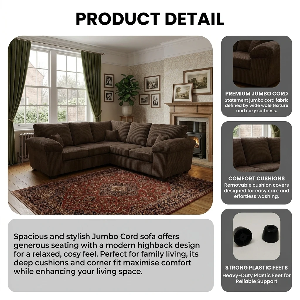 Amalfi Brown Jumbo Cord 2C2 High Back Sofa Set