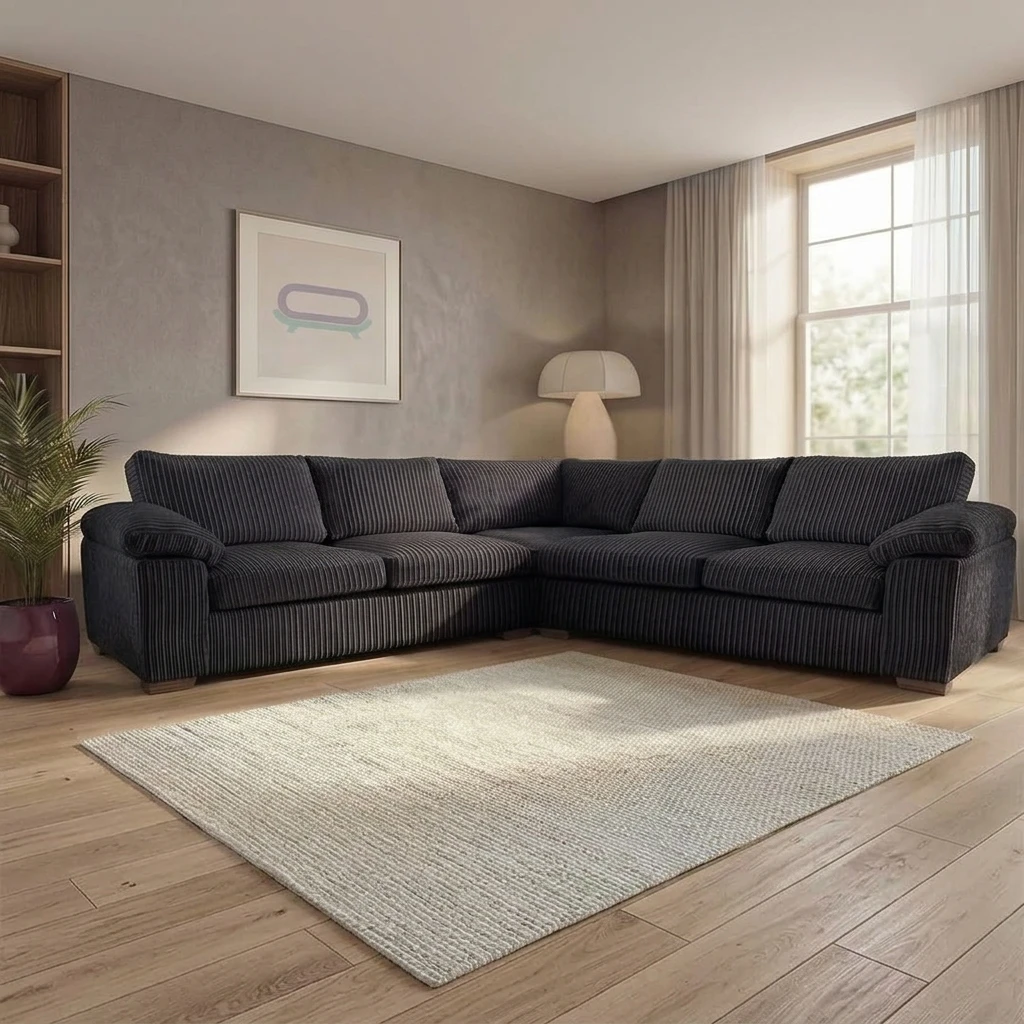 Amalfi Black Jumbo Cord 2C2 High Back Sofa Set