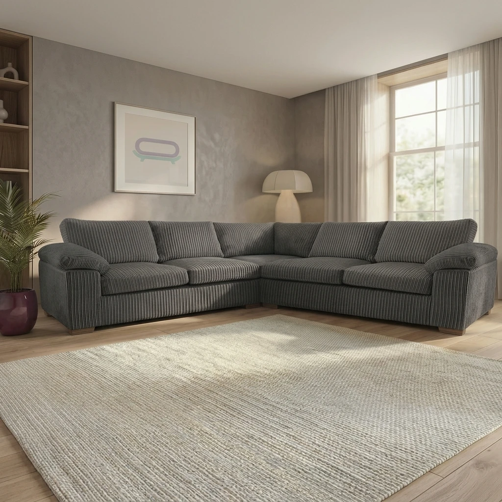 Amalfi Grey Jumbo Cord 2C2 High Back Sofa Set