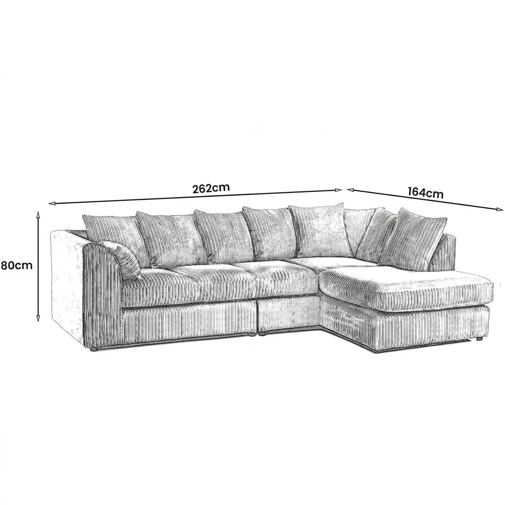 Orange Jumbo Cord Right Hand Corner Sofa – 4–5 Seater L-Shaped Sofa with Chaise & Scatter Back Cushions