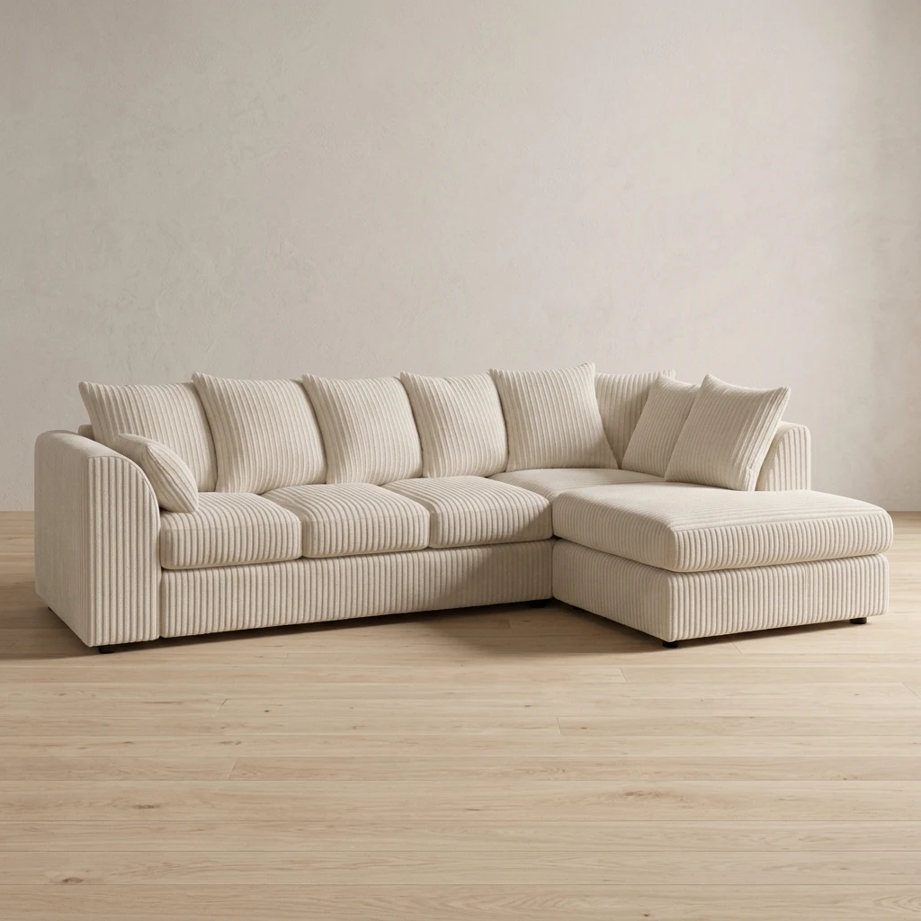 Dylan L Shape Cream Jumbo Cord Scatter Back Sofa – Right Hand Facing Corner Sofa