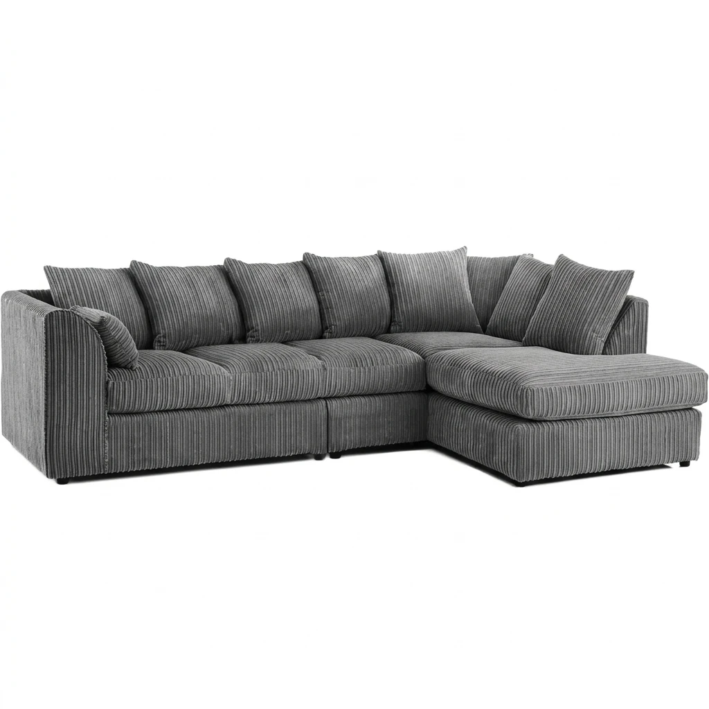 Dylan L Shape Grey Jumbo Cord Scatter Back Sofa – Right Hand Facing Corner Sofa