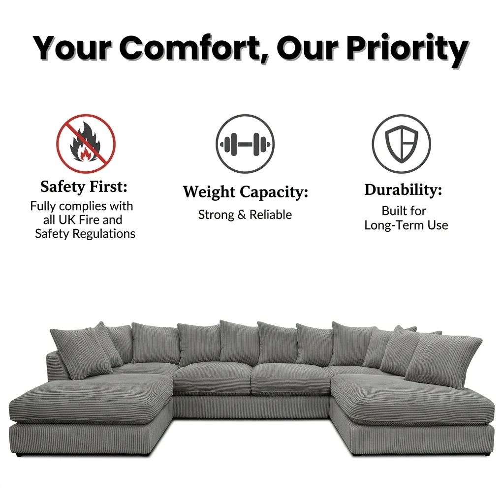 Jumbo Cord U-Shaped Sofa – 6-7 Seater Modular Corner Sofa for Family Living Room