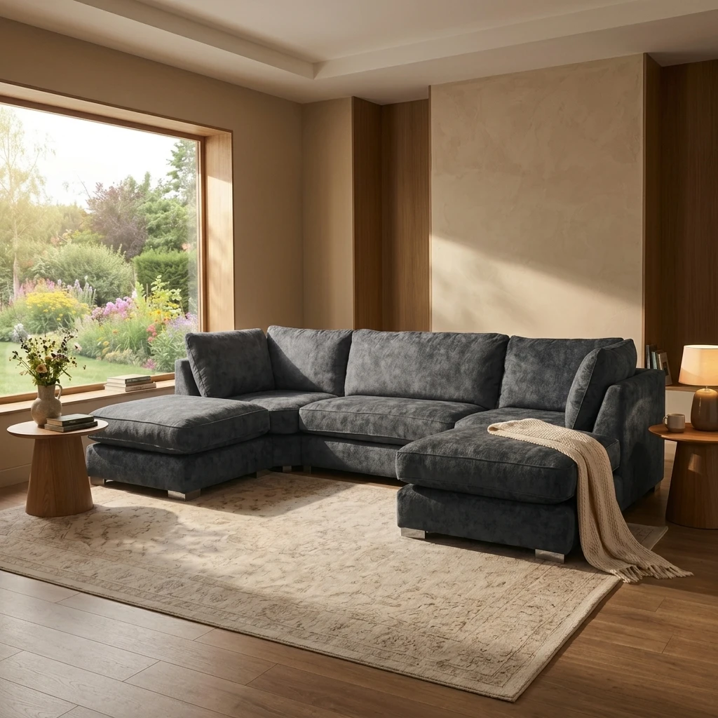 Bishop Coal Alaska Fabric U Shape High Back Corner Sofa