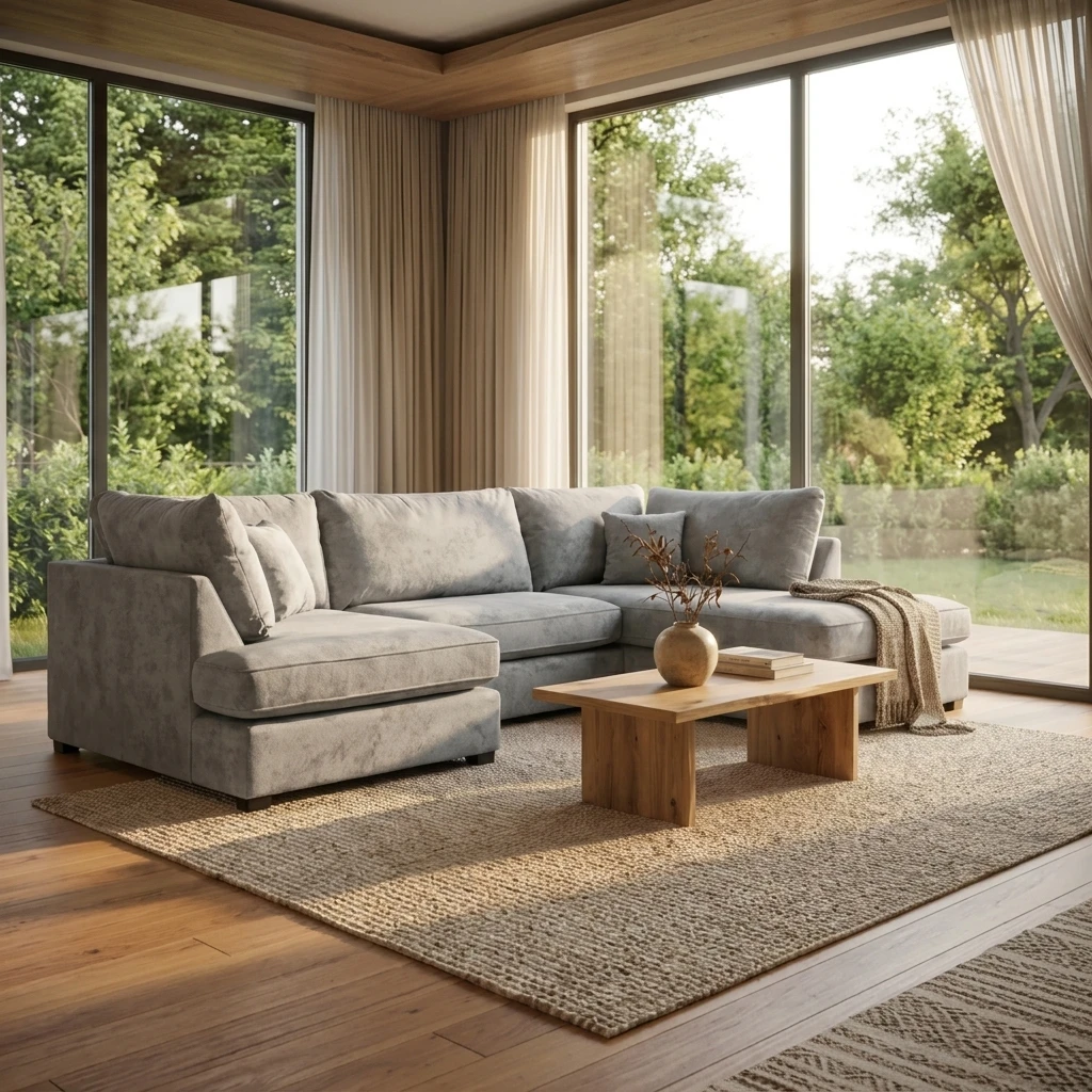 Carnaby Grey Fabric U-Shaped Corner Sofa – High Back Modular 5 Seater