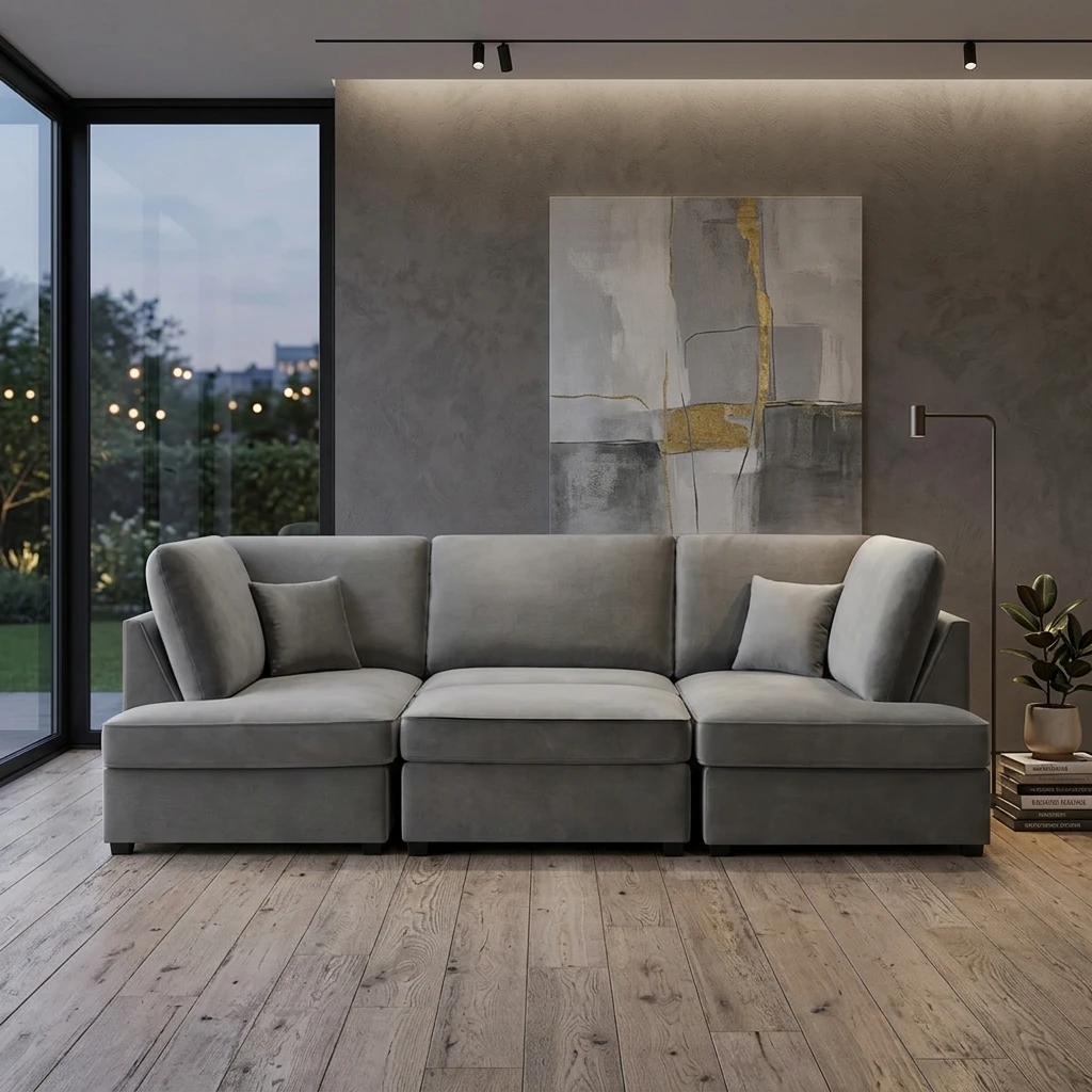 Carnaby Plush Grey U Shape Corner Sofa | Luxury Plush Sofa UK