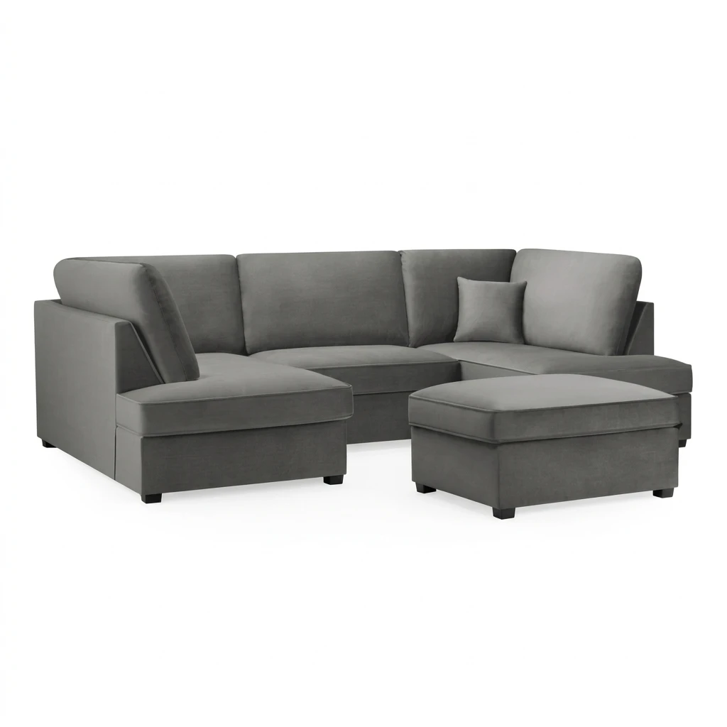 Carnaby Plush Grey U Shape Corner Sofa | Luxury Plush Sofa UK