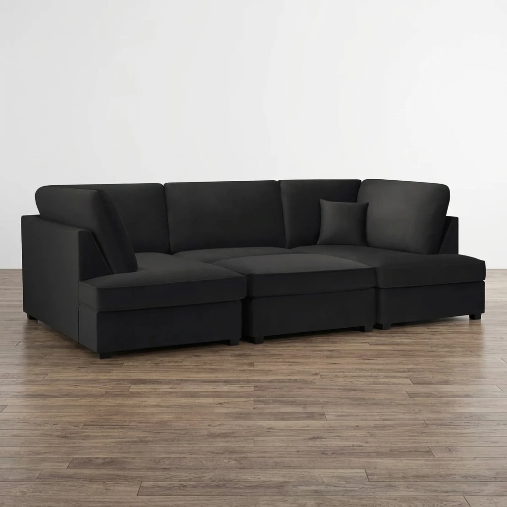 Carnaby Plush Black U Shape Corner Sofa | Luxury Plush Sofa UK