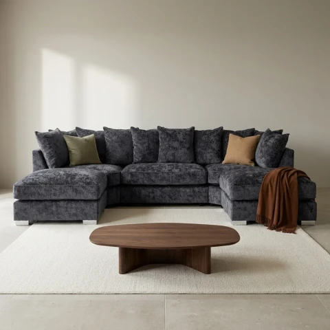 Bishop Charcoal U Shape Corner Sofa | Scatterback Chenille Sofa UK