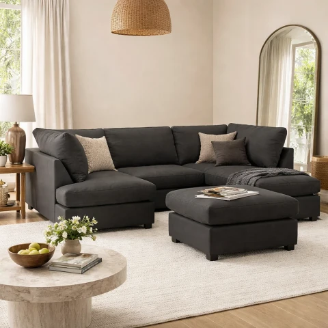 Carnaby Black U Shape Corner Sofa | Plush Style