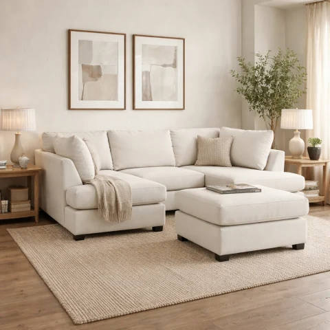 Carnaby Beige U Shape Corner Sofa | Luxury Plush Sofa UK