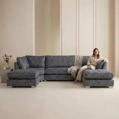 Bishop Coal Alaska Fabric U Shape High Back Corner Sofa