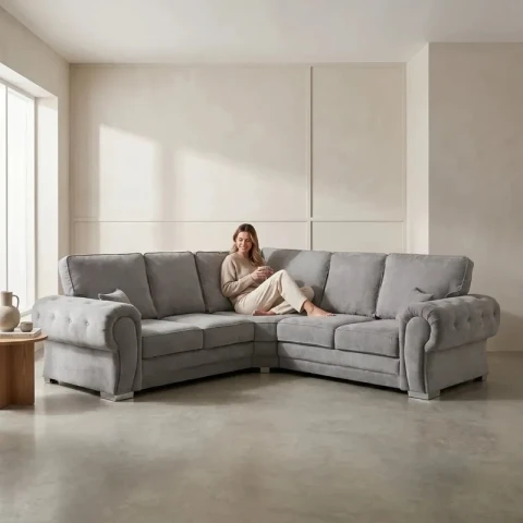 Verona Grey Fabric High Back Corner Sofa – Modern Comfortable Living Room Sofa