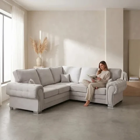 Verona Cream Fabric High Back Corner Sofa – Modern 240 x 240cm Living Room Sofa