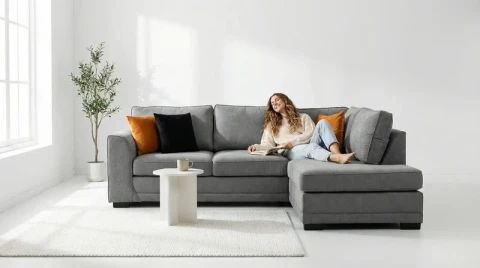 Orka Grey Fabric Right Hand Corner Sofa – Modern RHC Sofa 230 x 170cm