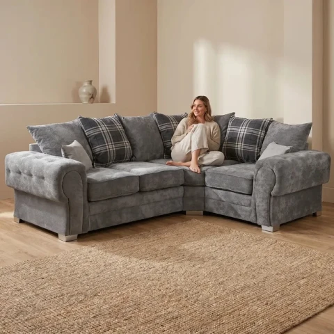 Verona Scatter Back Grey Fabric Right Hand Corner Sofa – 240 x 200cm RHC