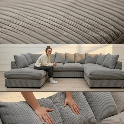 Jumbo Cord U-Shaped Sofa – 6-7 Seater Modular Corner Sofa for Family Living Room