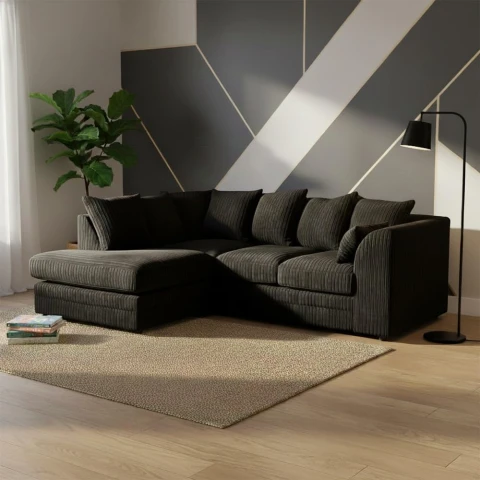 Black Jumbo Cord Modular L-Shaped Corner Sofa – 3-4 Seater Cloud Sofa, Left Hand Facing