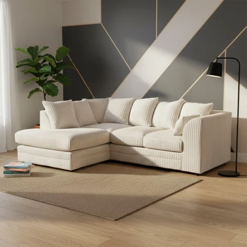Cream Jumbo Cord Modular L-Shaped Corner Sofa – 3-4 Seater Cloud Sofa, Left Hand Facing