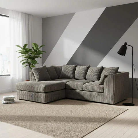 Grey Jumbo Cord Modular L-Shaped Corner Sofa – 3-4 Seater Cloud Sofa, Left Hand Facing