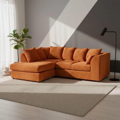 Orange Jumbo Cord Modular L-Shaped Corner Sofa – 3-4 Seater Cloud Sofa, Left Hand Facing