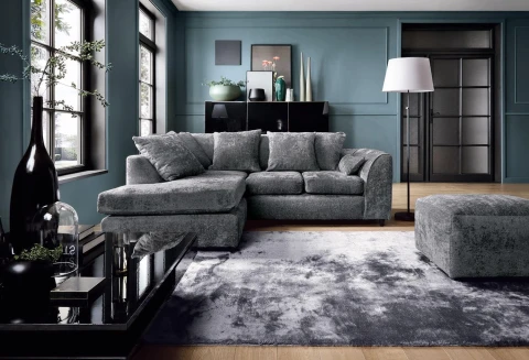 Grey Chenille Left Hand Corner Sofa – 4 Seater L-Shaped Sofa with Deep Cushions