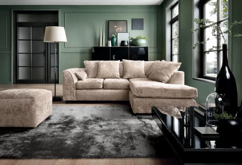 Beige Chenille Right Hand Corner Sofa – 4 Seater L-Shaped Sofa with Deep Cushions