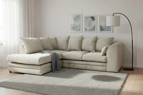 Plush Velvet Left Hand Corner Sofa – 3 Seater & 2 Seater Sofa Set with Chaise & Curved Arms