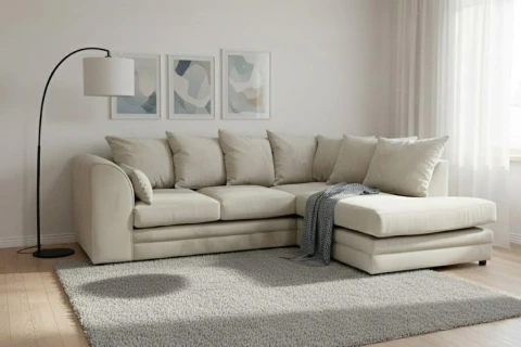 Plush Velvet Right Hand Corner Sofa – 3 Seater & 2 Seater Sofa Set with Chaise & Curved Arms