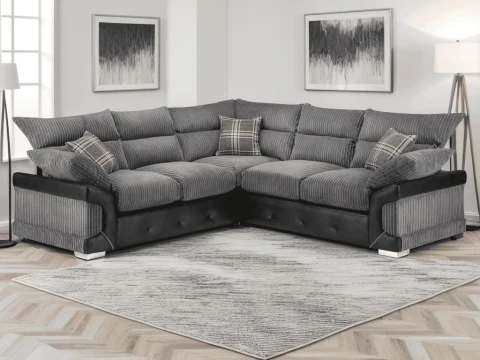 Logan 2C2 Fixed Back Black & Grey Leather Sofa Set – 250 x 250cm