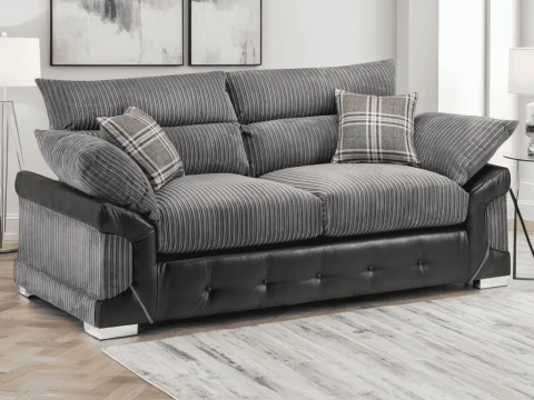 Logan 3 Seater Fixed Back Black & Grey Leather Sofa