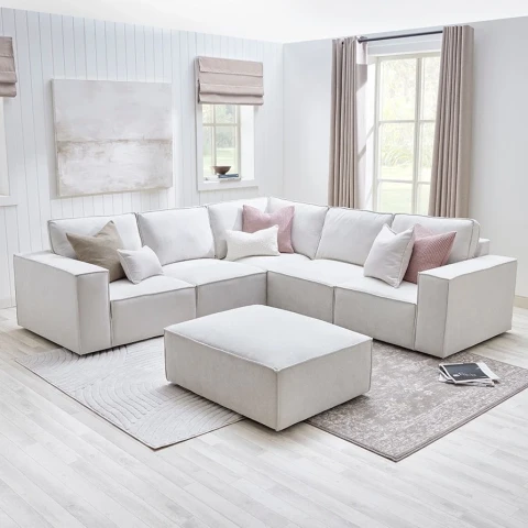 Brooklyn Cream 2C2 Sofa Set – Plush Velvet with FREE Footstool